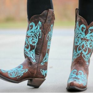 Corral Dahlia Brown with Turquoise Embroidery Cowgirl Cowboy Boots 6.5
